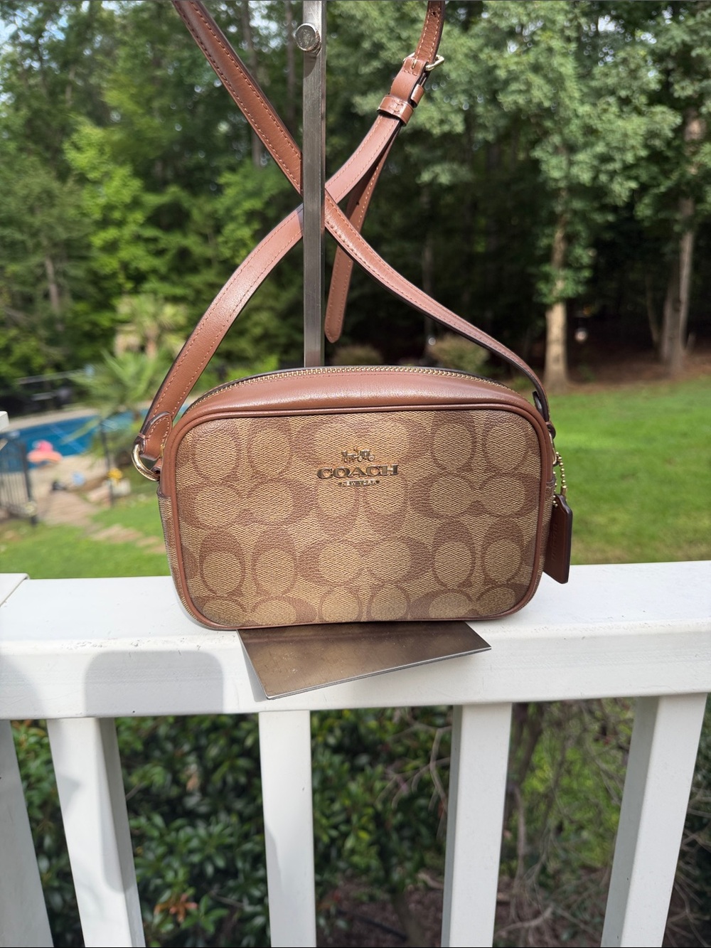 Coach Mini Jamie Camera Bag Tan Signature coated canvas with Brown Leather Trim - Picture 3 of 17